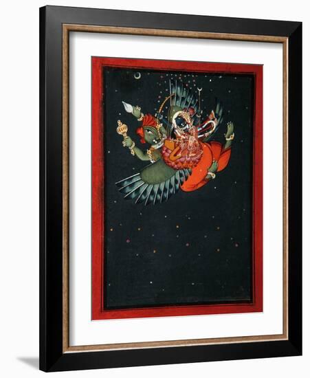 On the Wings of Garuda: Krishna and Satyabhama Fly Through the Night Sky, C.1750-null-Framed Giclee Print