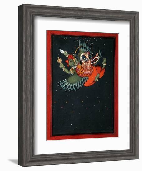 On the Wings of Garuda: Krishna and Satyabhama Fly Through the Night Sky, C.1750-null-Framed Giclee Print