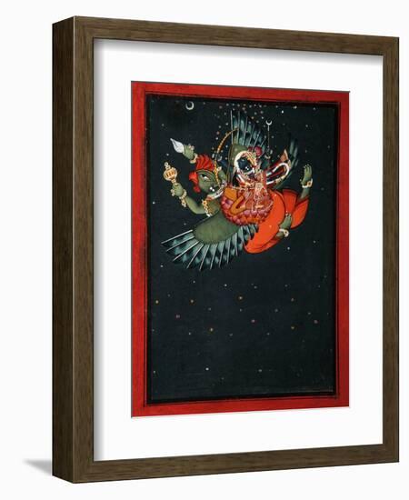 On the Wings of Garuda: Krishna and Satyabhama Fly Through the Night Sky, C.1750-null-Framed Giclee Print