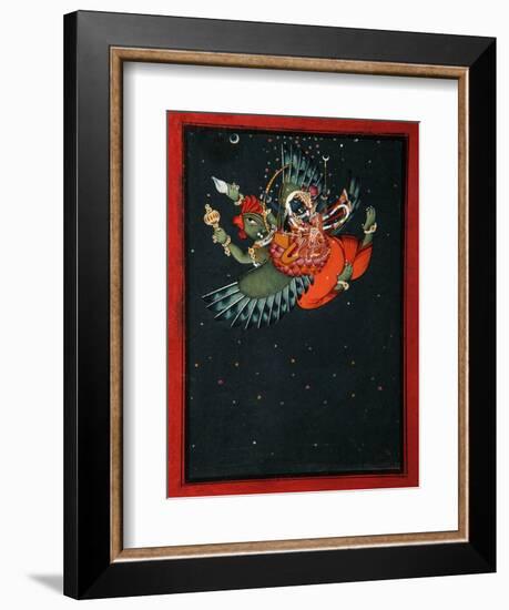 On the Wings of Garuda: Krishna and Satyabhama Fly Through the Night Sky, C.1750-null-Framed Giclee Print