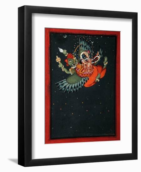 On the Wings of Garuda: Krishna and Satyabhama Fly Through the Night Sky, C.1750-null-Framed Giclee Print