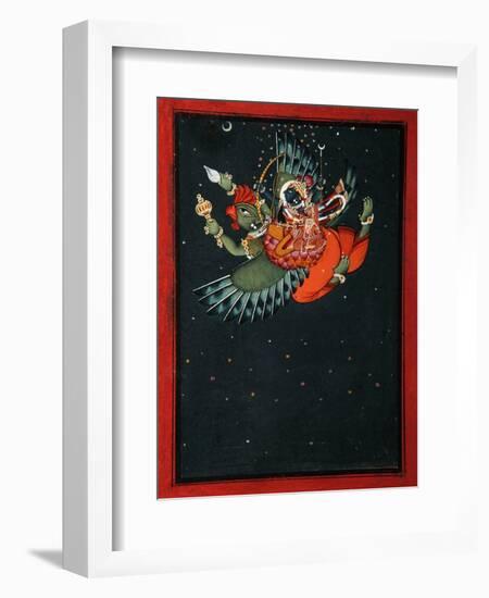 On the Wings of Garuda: Krishna and Satyabhama Fly Through the Night Sky, C.1750-null-Framed Giclee Print