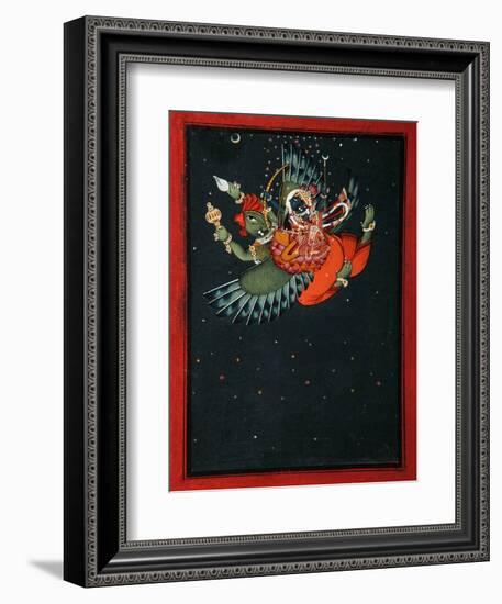 On the Wings of Garuda: Krishna and Satyabhama Fly Through the Night Sky, C.1750-null-Framed Giclee Print