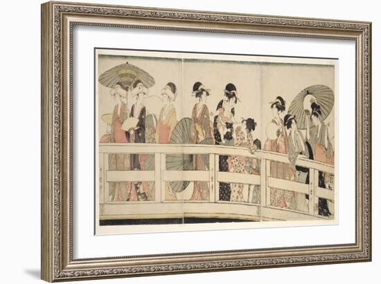 On Top and beneath Ryogoku Bridge (Ryogokubashi No Ue, Shita), C.1795-96 (Colour Woodblock Print)-Kitagawa Utamaro-Framed Giclee Print