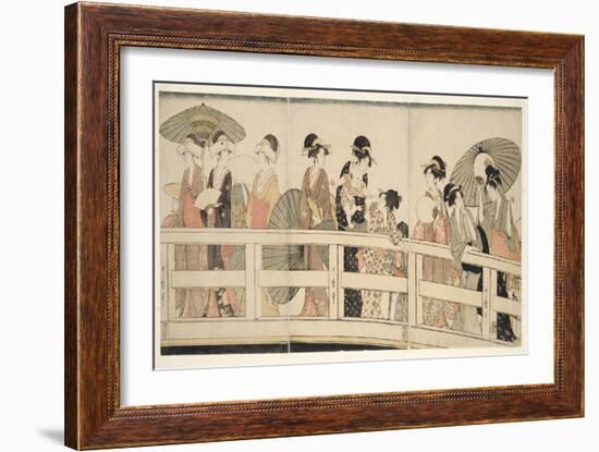 On Top and beneath Ryogoku Bridge (Ryogokubashi No Ue, Shita), C.1795-96 (Colour Woodblock Print)-Kitagawa Utamaro-Framed Giclee Print