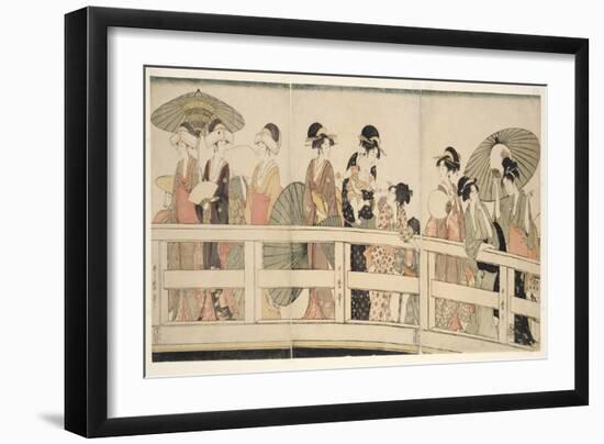 On Top and beneath Ryogoku Bridge (Ryogokubashi No Ue, Shita), C.1795-96 (Colour Woodblock Print)-Kitagawa Utamaro-Framed Giclee Print