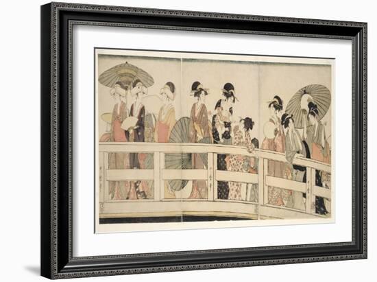 On Top and beneath Ryogoku Bridge (Ryogokubashi No Ue, Shita), C.1795-96 (Colour Woodblock Print)-Kitagawa Utamaro-Framed Giclee Print