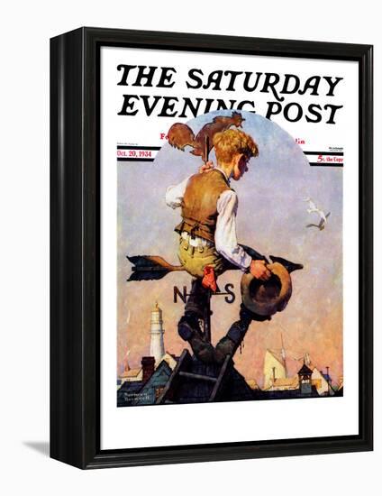 "On Top of the World" Saturday Evening Post Cover, October 20,1934-Norman Rockwell-Framed Premier Image Canvas