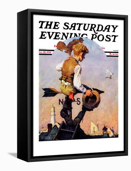 "On Top of the World" Saturday Evening Post Cover, October 20,1934-Norman Rockwell-Framed Premier Image Canvas