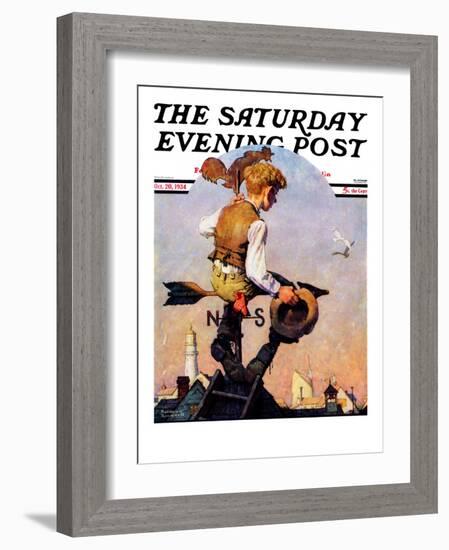 "On Top of the World" Saturday Evening Post Cover, October 20,1934-Norman Rockwell-Framed Giclee Print