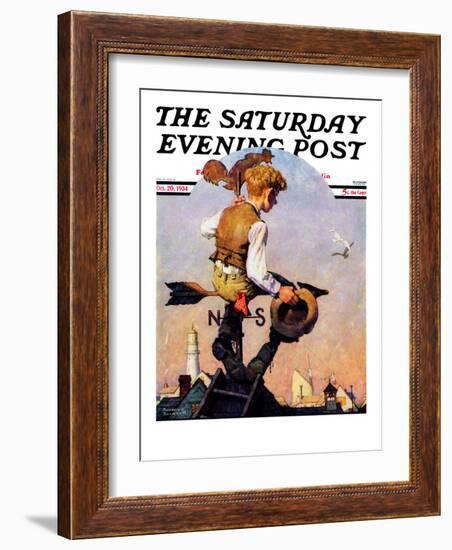 "On Top of the World" Saturday Evening Post Cover, October 20,1934-Norman Rockwell-Framed Giclee Print