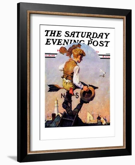 "On Top of the World" Saturday Evening Post Cover, October 20,1934-Norman Rockwell-Framed Giclee Print