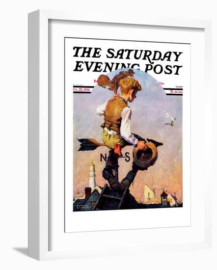 "On Top of the World" Saturday Evening Post Cover, October 20,1934-Norman Rockwell-Framed Giclee Print