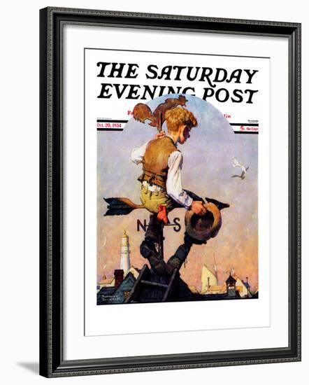 "On Top of the World" Saturday Evening Post Cover, October 20,1934-Norman Rockwell-Framed Giclee Print