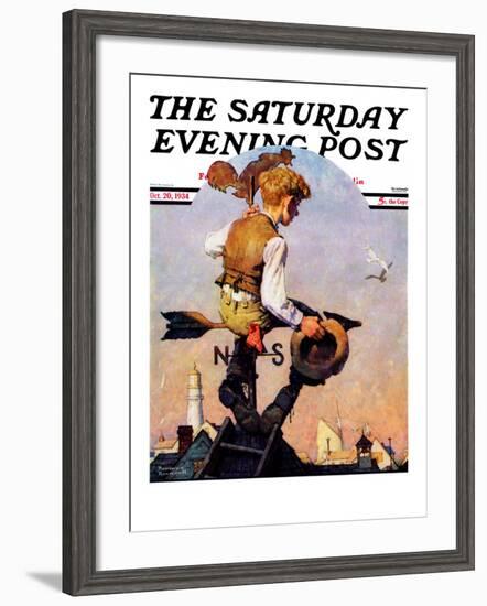 "On Top of the World" Saturday Evening Post Cover, October 20,1934-Norman Rockwell-Framed Giclee Print