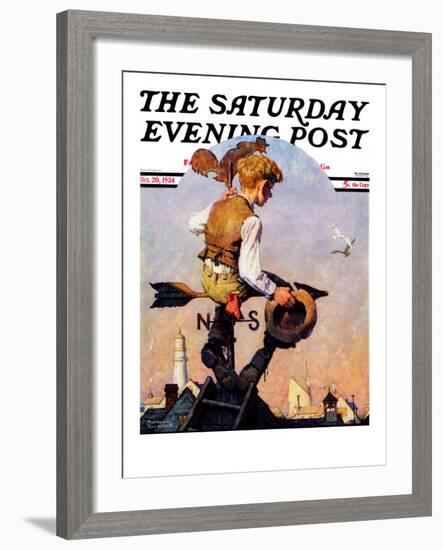 "On Top of the World" Saturday Evening Post Cover, October 20,1934-Norman Rockwell-Framed Giclee Print