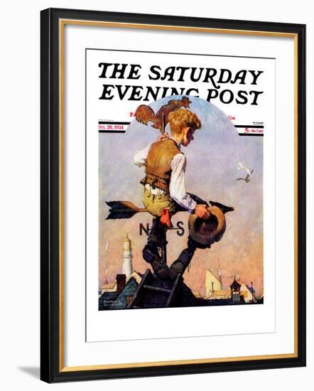 "On Top of the World" Saturday Evening Post Cover, October 20,1934-Norman Rockwell-Framed Giclee Print