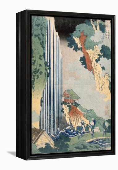 Ona Waterfall on the Kisokaido, 1827 (Colour Woodblock Print)-Katsushika Hokusai-Framed Premier Image Canvas