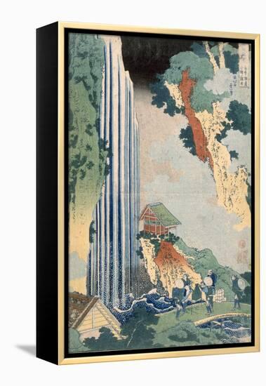 Ona Waterfall on the Kisokaido, 1827 (Colour Woodblock Print)-Katsushika Hokusai-Framed Premier Image Canvas