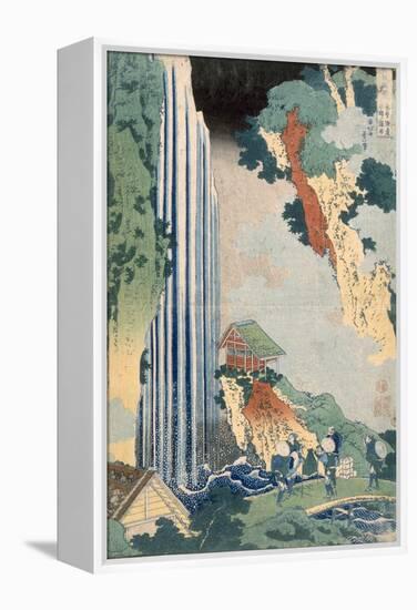 Ona Waterfall on the Kisokaido, 1827 (Colour Woodblock Print)-Katsushika Hokusai-Framed Premier Image Canvas