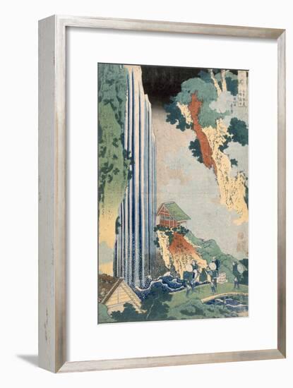 Ona Waterfall on the Kisokaido, 1827 (Colour Woodblock Print)-Katsushika Hokusai-Framed Giclee Print