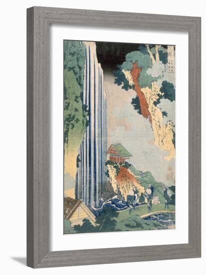 Ona Waterfall on the Kisokaido, 1827 (Colour Woodblock Print)-Katsushika Hokusai-Framed Giclee Print