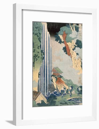 Ona Waterfall on the Kisokaido, 1827 (Colour Woodblock Print)-Katsushika Hokusai-Framed Giclee Print