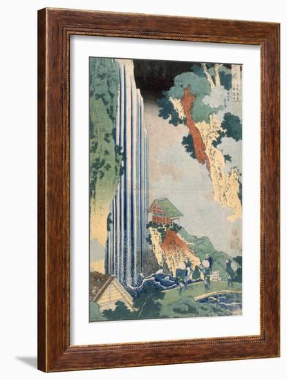 Ona Waterfall on the Kisokaido, 1827 (Colour Woodblock Print)-Katsushika Hokusai-Framed Giclee Print