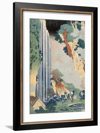 Ona Waterfall on the Kisokaido, 1827 (Colour Woodblock Print)-Katsushika Hokusai-Framed Giclee Print