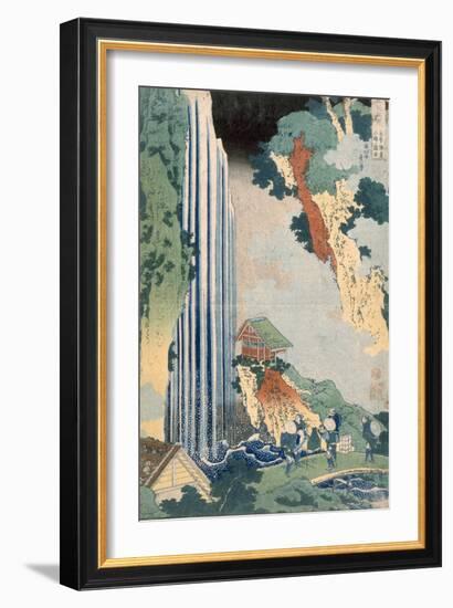 Ona Waterfall on the Kisokaido, 1827 (Colour Woodblock Print)-Katsushika Hokusai-Framed Giclee Print