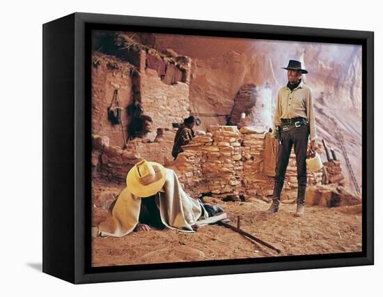 Once Upon a Time in the West by SergioLeone with Henry Fonda (1905 - 1982), here c, 1968 (photo)-null-Framed Stretched Canvas