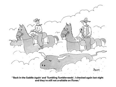 One Cowboy To Another On Horseback In The Middle Of A Cattle Drive Cartoon Premium Giclee Print Jack Ziegler Art Com