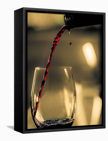 One drop shows as red wine is poured into glass.-Richard Duval-Framed Premier Image Canvas