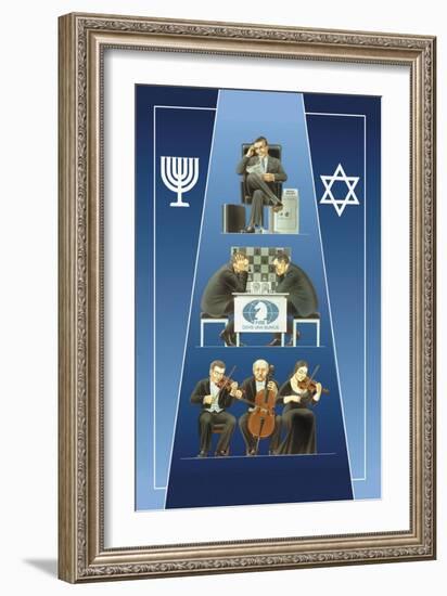 One Israeli Banking, Two Israelis Playing Chess, Three Israelis in Orchestra-Dimitri Deeva-Framed Art Print