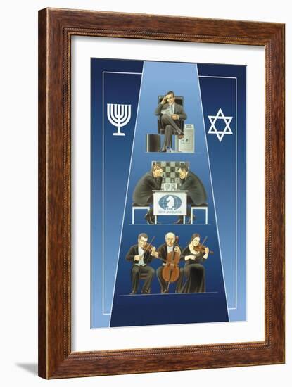 One Israeli Banking, Two Israelis Playing Chess, Three Israelis in Orchestra-Dimitri Deeva-Framed Art Print