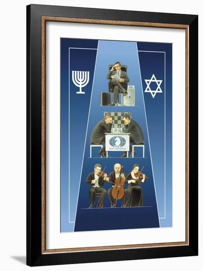 One Israeli Banking, Two Israelis Playing Chess, Three Israelis in Orchestra-Dimitri Deeva-Framed Art Print