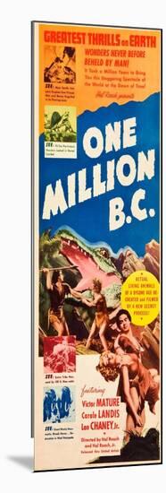 ONE MILLION B.C., left and right: Victor Mature, Carole Landis on insert poster, 1940.-null-Mounted Art Print