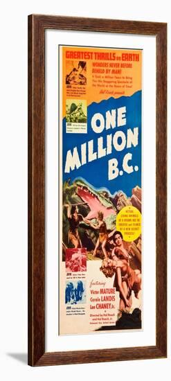 ONE MILLION B.C., left and right: Victor Mature, Carole Landis on insert poster, 1940.-null-Framed Art Print