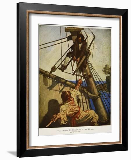 "One more step, Mr. Hands ? and I'll blow your brains out", Illustration from 'Treasure Island-Newell Convers Wyeth-Framed Giclee Print