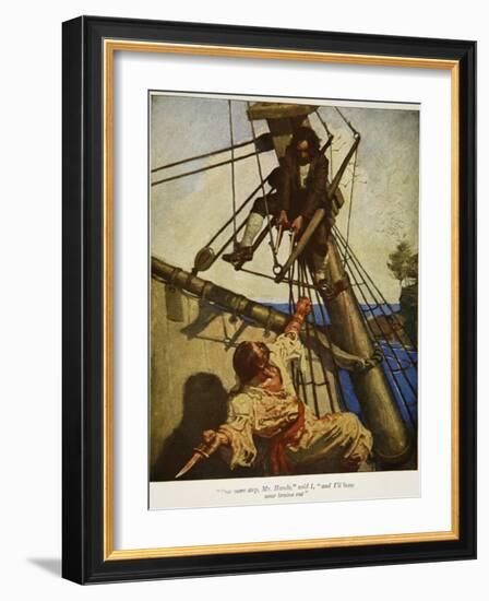 "One more step, Mr. Hands ? and I'll blow your brains out", Illustration from 'Treasure Island-Newell Convers Wyeth-Framed Giclee Print