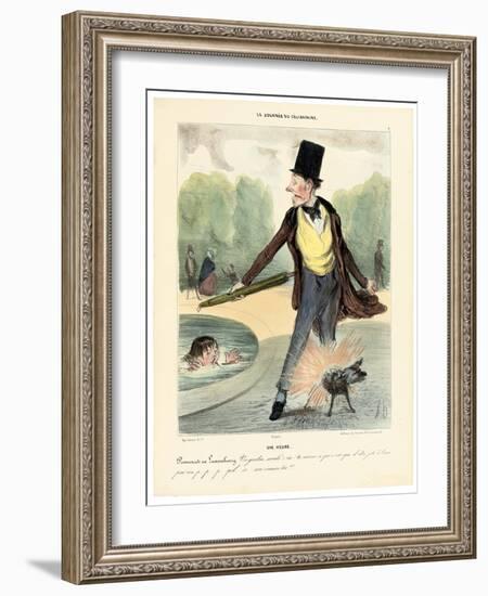 One O'Clock: Walking in the Luxembourg Gardens, 1839 (Hand-Coloured Lithograph)-Honore Daumier-Framed Giclee Print