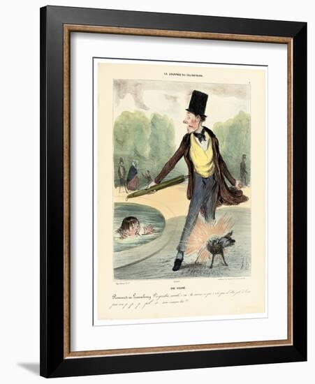 One O'Clock: Walking in the Luxembourg Gardens, 1839 (Hand-Coloured Lithograph)-Honore Daumier-Framed Giclee Print