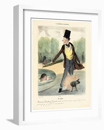 One O'Clock: Walking in the Luxembourg Gardens, 1839 (Hand-Coloured Lithograph)-Honore Daumier-Framed Giclee Print