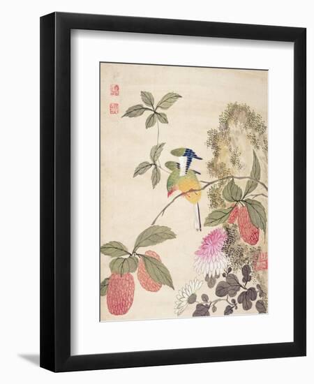 One of a Series of Paintings of Birds and Fruit, Late 19th Century-Wang Guochen-Framed Giclee Print