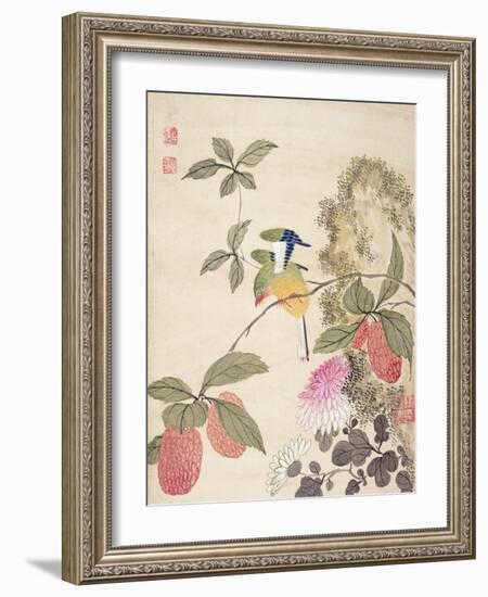 One of a Series of Paintings of Birds and Fruit, Late 19th Century-Wang Guochen-Framed Giclee Print