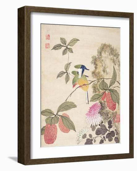 One of a Series of Paintings of Birds and Fruit, Late 19th Century-Wang Guochen-Framed Giclee Print