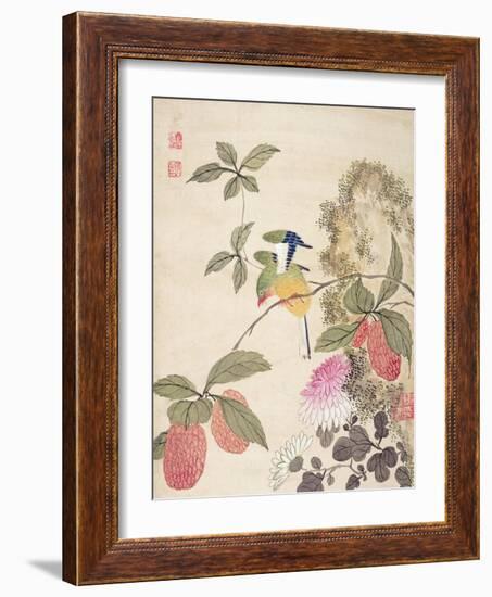 One of a Series of Paintings of Birds and Fruit, Late 19th Century-Wang Guochen-Framed Giclee Print