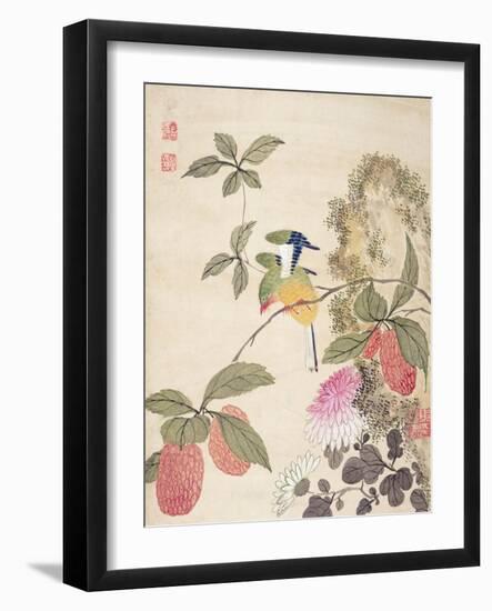 One of a Series of Paintings of Birds and Fruit, Late 19th Century-Wang Guochen-Framed Giclee Print