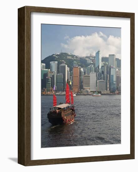 One of Last Remaining Chinese Sailing Junks on Victoria Harbour, Hong Kong, China, Asia-Gavin Hellier-Framed Photographic Print