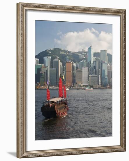 One of Last Remaining Chinese Sailing Junks on Victoria Harbour, Hong Kong, China, Asia-Gavin Hellier-Framed Photographic Print